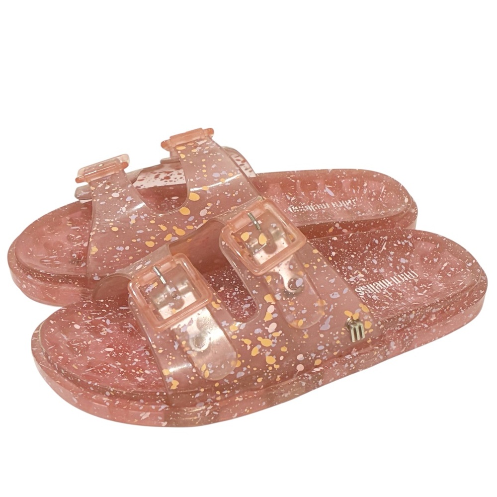 Mini Melissa Pink Glitter Jelly Slide Sandals with Gold Flecks
